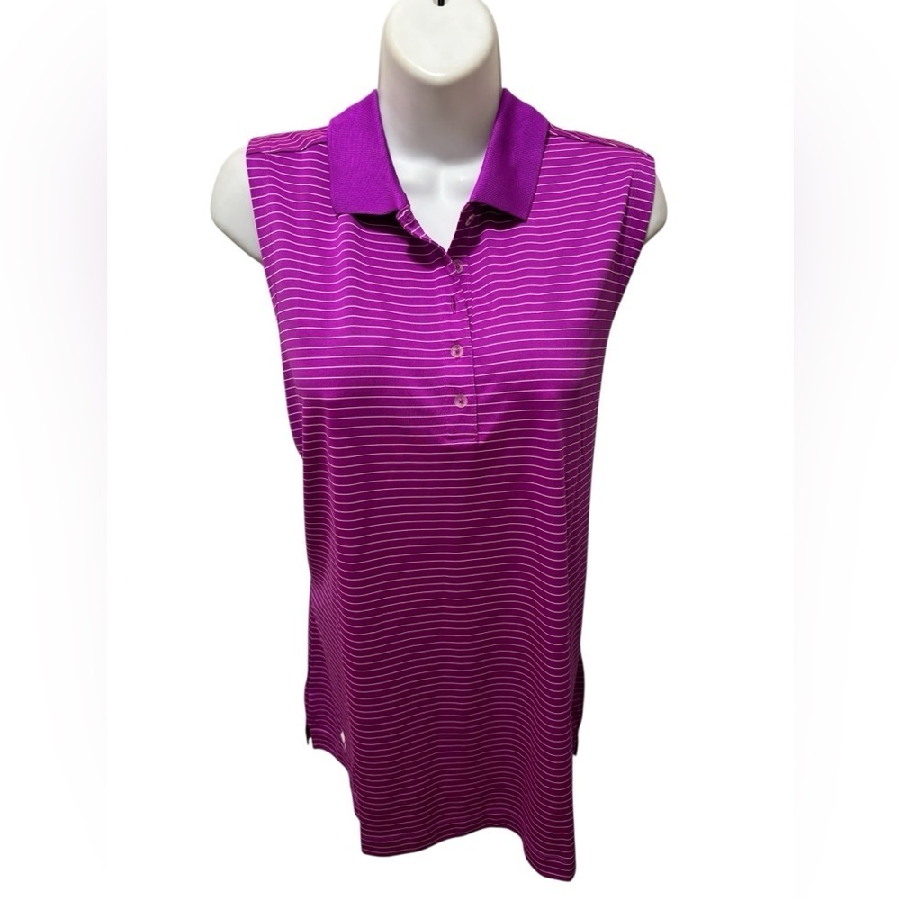 Nike Purple Striped Golf Tour Performance Dri Fit Sleeveless Polo 2XL Athletic